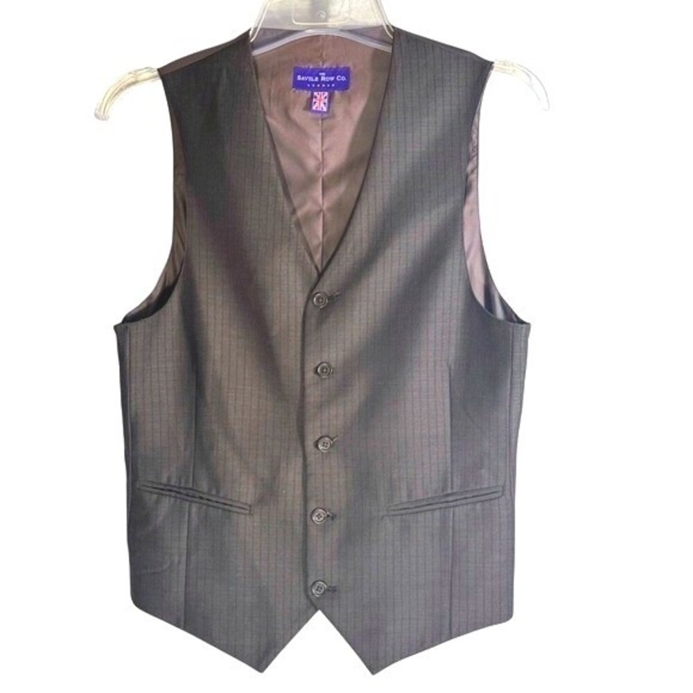 Savile Row Co London Men's Dark Gray‎ Stripe Black Vest size Medium adjustable